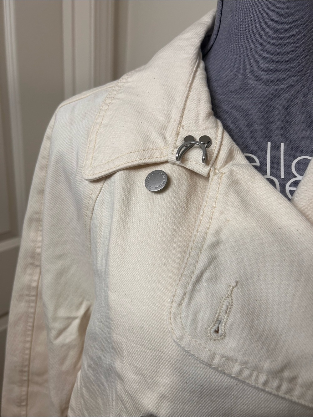 Universal Thread Denim Cropped Trench Jacket - Off-White L - Picture 4 of 9